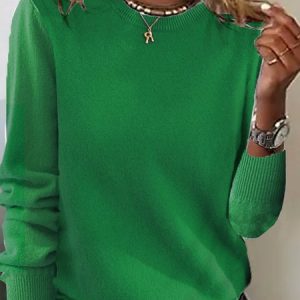 Women Yarn/Wool Yarn Plain Long Sleeve Comfy Casual Sweater, Sweaters, color:Green|size:XL, catalog Noracora shop