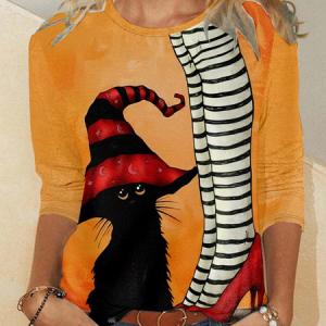 Casual Halloween Crew Neck Long Sleeve T-shirt, T-shirts, color:Orange|size:4XL, catalog Noracora shop
