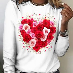Rose Love Pattern Long Sleeve T-shirt, Long sleeves, Lilicloth.com