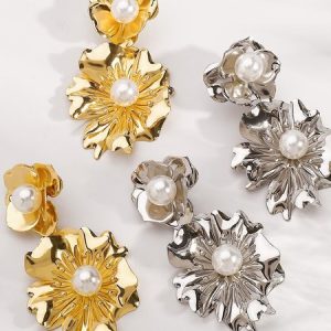 Elegant Floral Dangles, Earrings, color:Silver|size:One-size, Stylewe