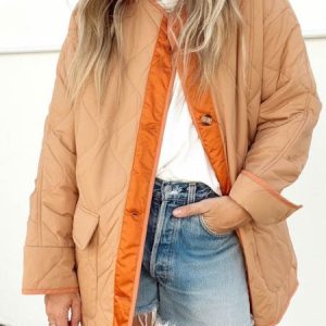 Women's Plain Bomber Jacket Heavyweight Loose Jacket, Coats, color:Orange|size:XXL, catalog Noracora shop