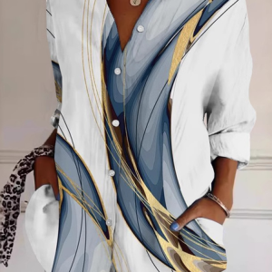 Women's Long Sleeve Shirt Spring/Fall Geometric Shirt Collar Daily Going Out Casual Top, JustFashionNow Blouses, color:Color5|size:5XL,