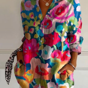 Shirt Collar Long Sleeve Floral Buttoned Regular Loose TUNIC Shirt For Women, Shirts, color:Color10|size:5XL, catalog Noracora shop