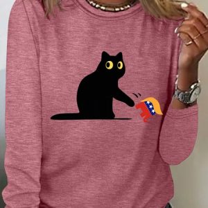 Kamala Harris 2024 Black Cat Casual Long Sleeve Shirt, Long sleeves, Lilicloth.com