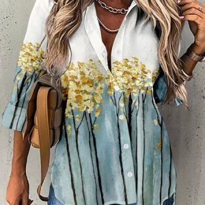 Shirt Collar Long Sleeve Abstract Buttoned Regular Loose TUNIC Shirt For Women, Shirts, color:As Picture|size:4XL, catalog Noracora shop