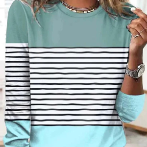 Jersey Loose Striped Casual T-Shirt, Long sleeves, Lilicloth.com