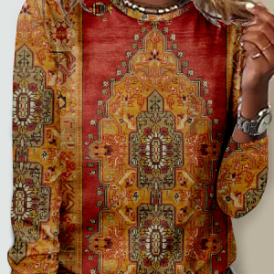 Hippie Casual Nationality/Ethnic Crew Neck T-Shirt, Long sleeves, Lilicloth.com