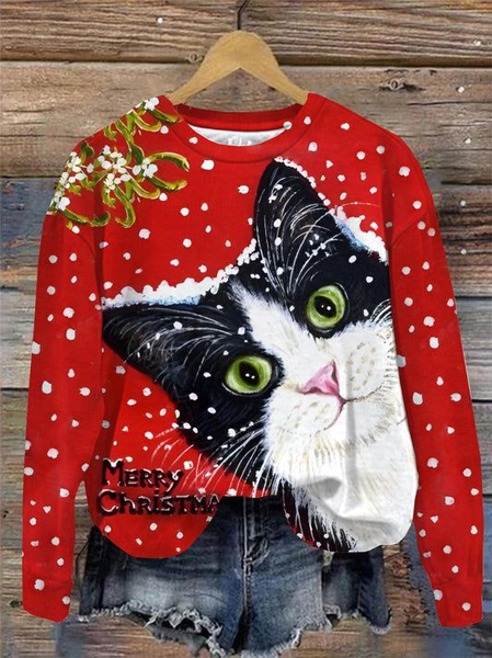 Women's Merry Christmas Print Crew Neck Sweatshirt-, Hoodies&Sweatshirts, Lilicloth.com