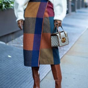 Daily Geometric Urban Buttons Midi Skirt, Skirts, color:As Picture|size:XXL, Stylewe