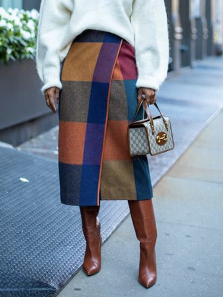 Daily Geometric Urban Buttons Midi Skirt, Skirts, color:As Picture|size:XXL, Stylewe