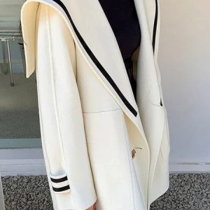Color Block Urban Split Joint Lapel Collar Coat, Coats, color:White|size:XXL, Stylewe