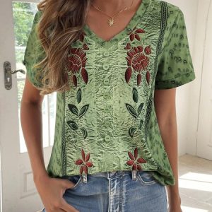 Loose Casual V Neck Shirt, Blouses, color:Green|size:XXL, catalog Noracora shop