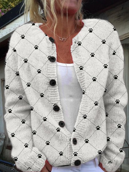 Dog paw plaid button knit cardigan, Cardigans, Lilicloth.com