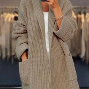 Women Wool/Knitting Plain Long Sleeve Comfy Casual Cardigan, Coats, color:Camel|size:3XL, catalog Noracora shop