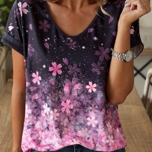 Floral Regular Fit Short Sleeve T-shirt, T-shirts, color:Black|size:XXL, catalog Noracora shop
