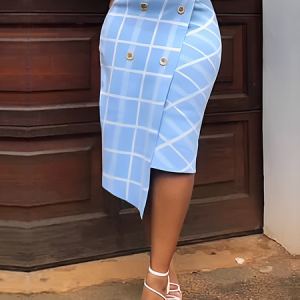 High Elasticity Regular Fit Urban Plaid Midi Sweater Skirt, Skirts, color:Blue|size:XXL, Stylewe