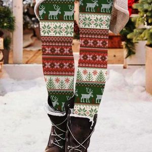 Casual Christmas Long Leggings, Leggings, color:Green|size:4XL, catalog Noracora shop