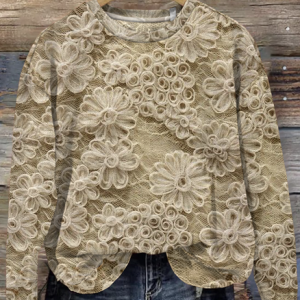 Lace flower pattern round neck pullover sweatshirt, Hoodies&Sweatshirts, Lilicloth.com