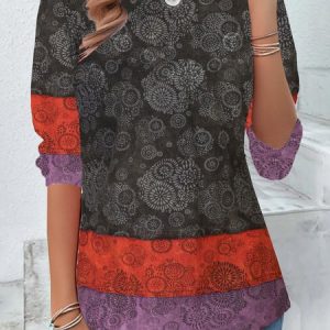 Vintage Color Block Crew Neck Long Sleeve T-shirt, T-shirts, color:Black|size:XXL, catalog Noracora shop