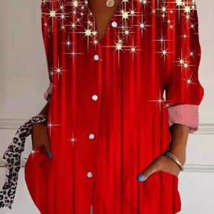 Women's Long Sleeve Shirt Spring/Fall Floral Shirt Collar Daily Going Out Casual Top, JustFashionNow Blouses, color:Red|size:XXL,
