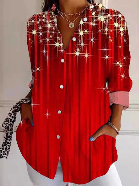 Floral Shirt Collar Casual Regular Fit Shirt, Blouses, Lilicloth.com