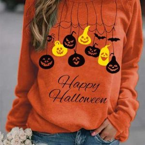 Casual Crew Neck Halloween Sweatshirt, Hoodies & Sweatshirts, color:Orange Red|size:XXL, catalog Noracora shop