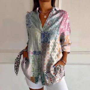 Shirt Collar Long Sleeve Geometric Regular Loose Shirt For Women, Shirts, color:Pink|size:5XL, catalog Noracora shop