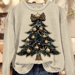 Christmas Tree Art Print Casual Crew Neck Christmas Sweatshirt, Hoodies & Sweatshirts, color:Apricot|size:XXL, catalog Noracora shop