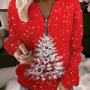 Women's Crew Neck Christmas Tree Casual Spring/Fall Long Sleeve Sweatshirt, JustFashionNow Sweatshirts & Hoodies, color:Red|size:XXL,