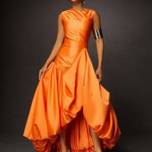 Elegant Irregular Craftsmanship Asymmetrical Satin Maxi Formal Dress, Maxi Dresses, color:Orange|size:XXL, Stylewe