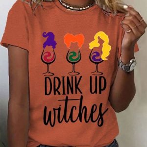 Casual Halloween Crew Neck Short Sleeve T-shirt, T-shirts, color:Orange Red|size:XXL, catalog Noracora shop