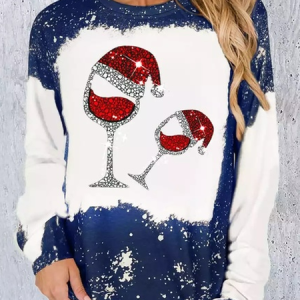 Casual Christmas Crew Neck Long Sleeve T-shirt, T-shirts, color:Deep Blue|size:3XL, catalog Noracora shop