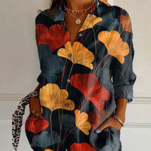 Women's Long Sleeve Shirt Spring/Fall Abstract Shirt Collar Daily Going Out Casual Floral Top, JustFashionNow Blouses, color:Multicolor|size:5XL,