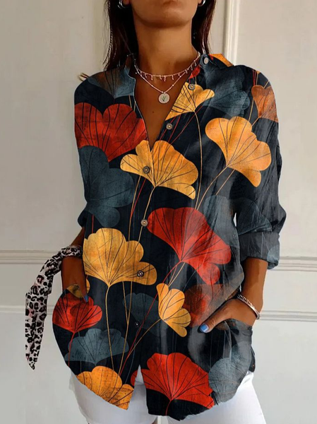 Women's Long Sleeve Shirt Spring/Fall Abstract Shirt Collar Daily Going Out Casual Floral Top, JustFashionNow Blouses, color:Multicolor|size:5XL,