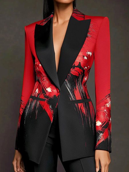Urban Abstract Printing Lapel Collar Blazer, Blazers, color:Reddish Black|size:XXL, Stylewe