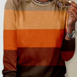 Crew Neck Striped Long Sleeve Shirt, Long sleeves, Lilicloth.com