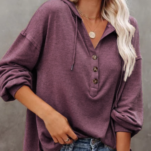 Long Sleeve Buttoned Tunic Sweatshirts, Tops, color:Fuchsia|size:3XL, catalog Noracora shop