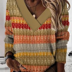 Casual V Neck Striped Sweatshirt, Hoodies & Sweatshirts, color:Multicolor|size:XXL, catalog Noracora shop