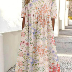 Women's Half Sleeve Summer 3D Printing Dress Crew Neck Daily Going Out Vintage Maxi A-Line Shirt Dress, JustFashionNow Dresses, color:As Picture|size:4XL,