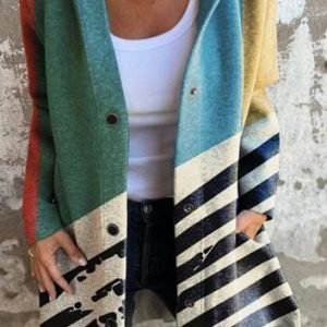 Women's Abstract Regular Loose Jacket, Outerwear, color:Green|size:3XL, catalog Noracora shop