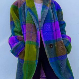Women's Plaid Buttoned Regular Loose Coat, Outerwear, color:Blue|size:3XL, catalog Noracora shop