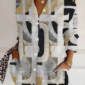 Women's Long Sleeve Shirt Spring/Fall Abstract Shirt Collar Daily Going Out Casual Top, JustFashionNow Blouses, color:Multicolor|size:5XL,
