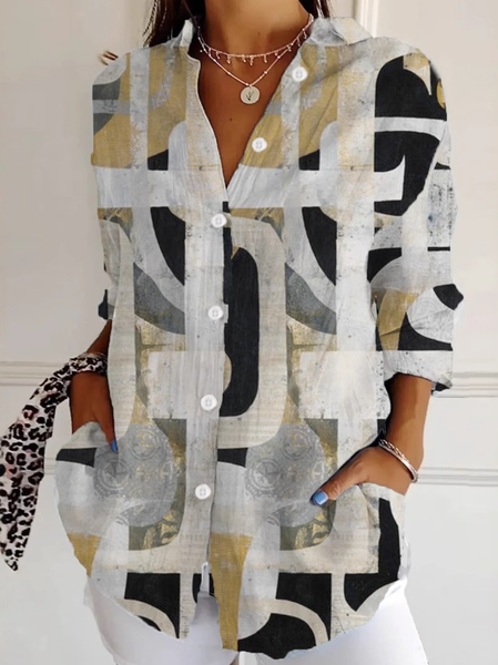 Women's Long Sleeve Shirt Spring/Fall Abstract Shirt Collar Daily Going Out Casual Top, JustFashionNow Blouses, color:Multicolor|size:5XL,
