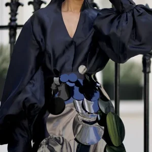 Stand Collar Plain Elegant Balloon Sleeve Shirt, Blouses and Shirts, color:Black|size:XXL, Stylewe