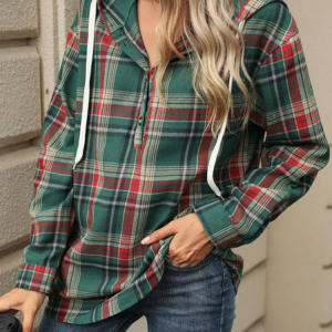 Casual Hoodie Plaid Hoodie Buckle, Hoodies & Sweatshirts, color:Green|size:XXL, catalog Noracora shop