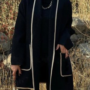 Women's Plain Split Joint Regular Loose Coat, Outerwear, color:Black|size:3XL, catalog Noracora shop