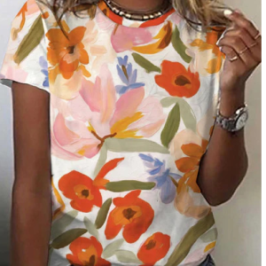 Women's Short Sleeve Tee T-shirt Summer Floral Jersey Crew Neck Daily Going Out Casual Top, JustFashionNow T-Shirts, color:Yellow|size:4XL,