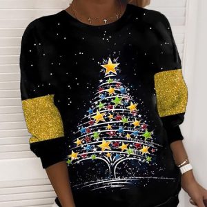 Casual Crew Neck Christmas Sweatshirt Zipper, Hoodies & Sweatshirts, color:Black|size:5XL, catalog Noracora shop