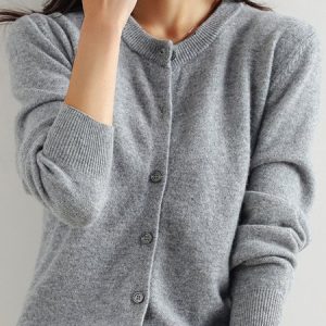 Women Yarn/Wool Yarn Plain Long Sleeve Comfy Casual Buckle Cardigan, Cardigans, color:Deep Gray|size:XL, catalog Noracora shop