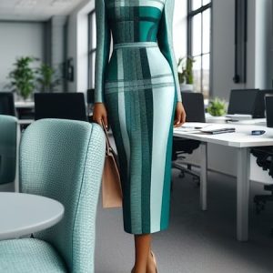 Urban Crew Neck Plaid Bodycon Dress, Midi Dresses, color:As Picture|size:XXL, Stylewe